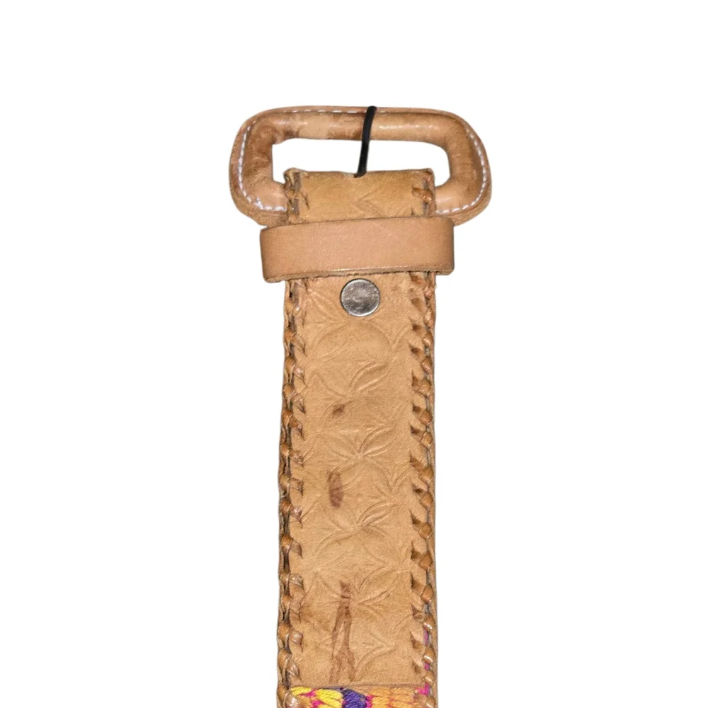 Handmade in Guatemala Multicolored Chevron Cotton & Leather Women's Belt Size 34